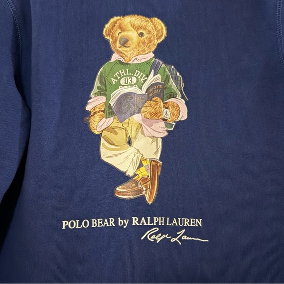Polo Ralph Lauren Boys Polo Bear Fleece Sweatshirt - Navy Blue - Size 7 - Picture 2 of 7